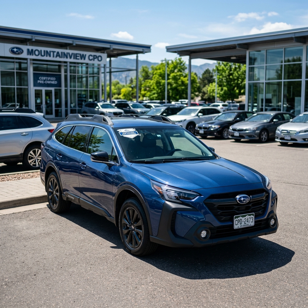 A certified pre-owned inspection being performed on a pristine used car.